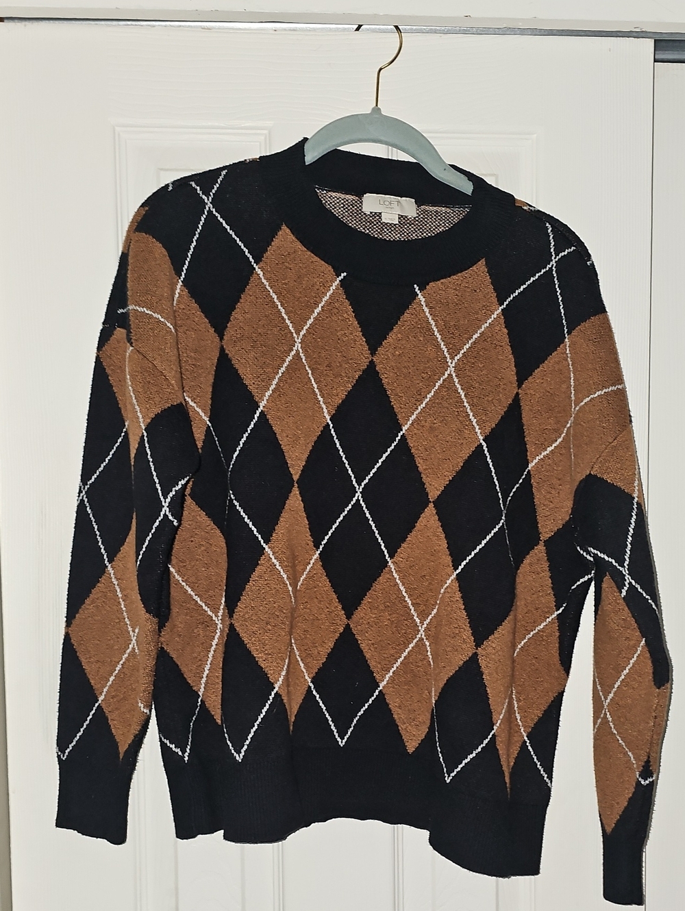 Argyle Crewneck Sweater in Black and Brown